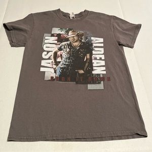 Jason‎ Aldean Burn It Down Tour 2015 SZ Small Grey Gray Short Sleeve Shirt *FLAW